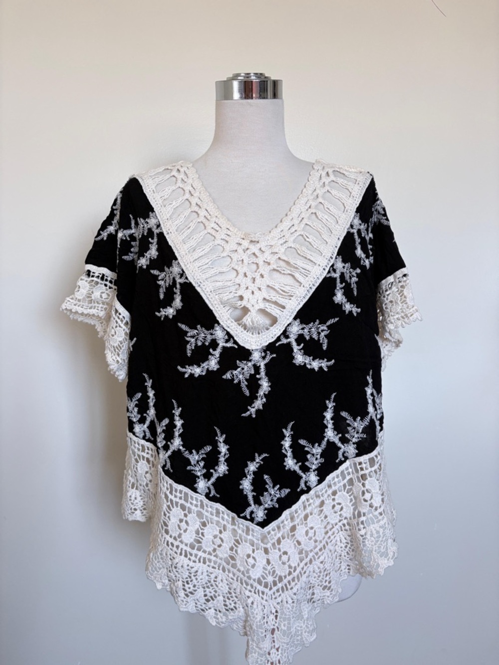 Solitaire Black Tunic with Cream Crochet Accents